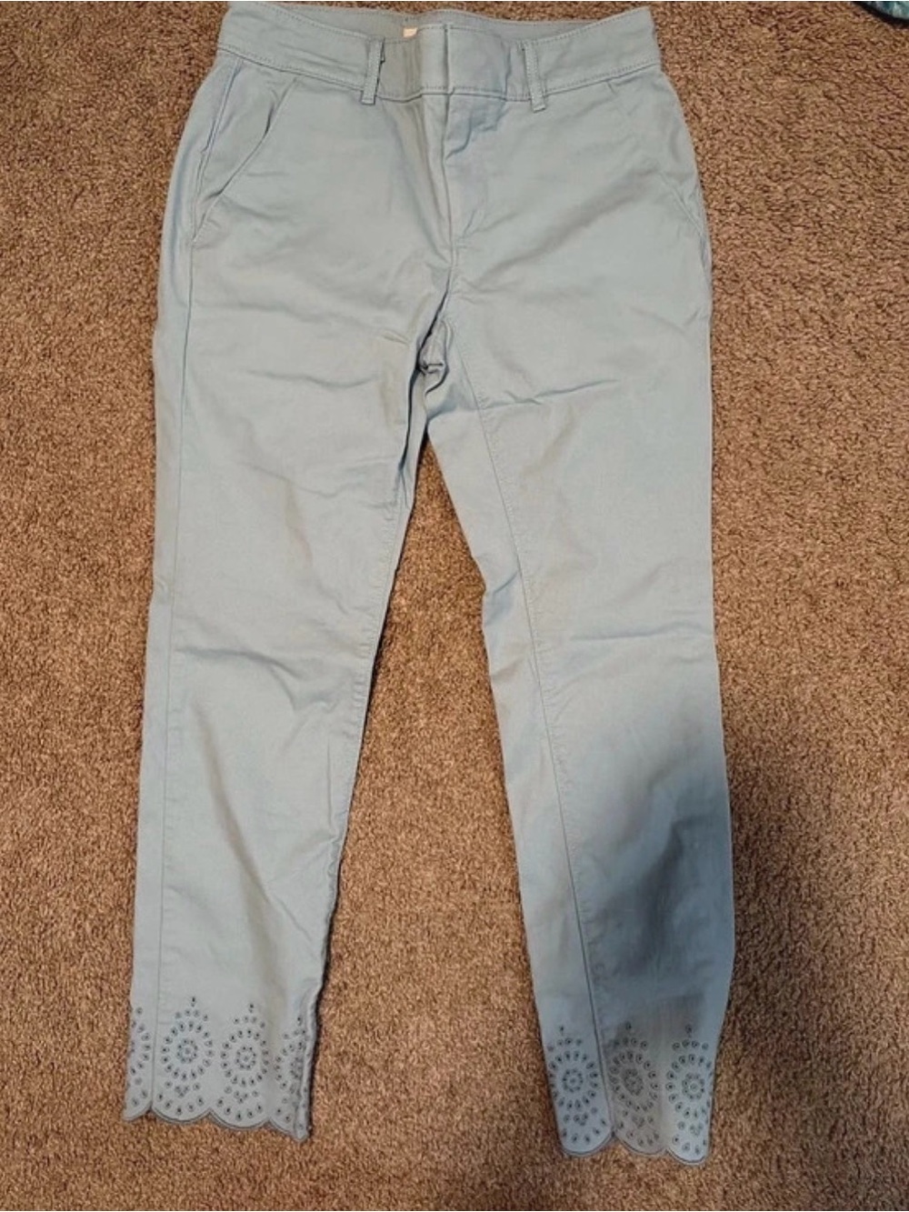 LOFT Light Blue Cropped Pants with Eyelet Scalloped Hem
